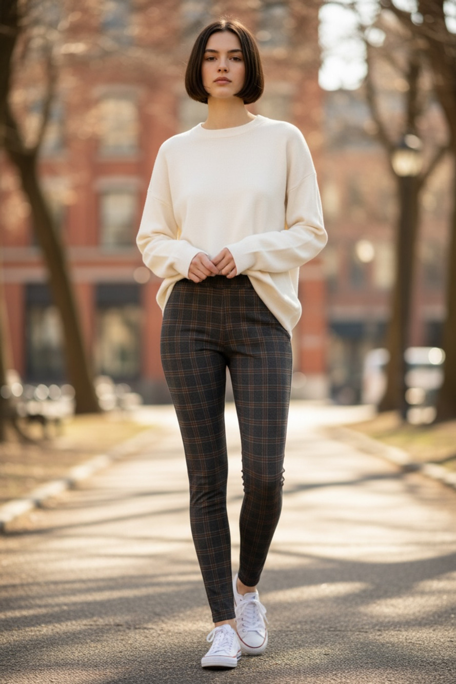 NWT Sanctuary Plaid Pull-On Pants XXS Brown Black Grid